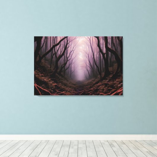Enchanted Forest Path – Pink Dark Landscape Canvas Afdruk (Insitu (Houten vloer))