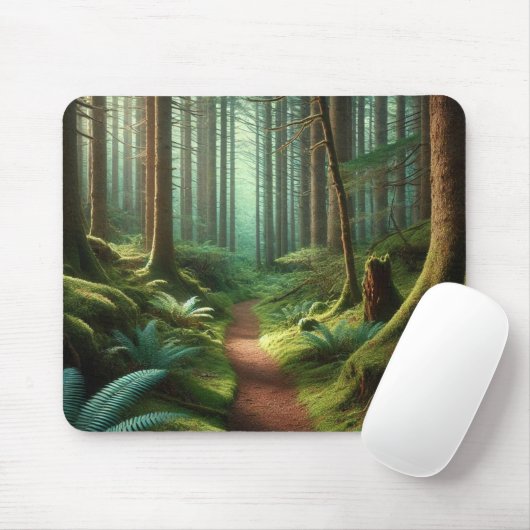 Enchanted Forest Path – Tranquil Green Escape Muismat (Met muis)