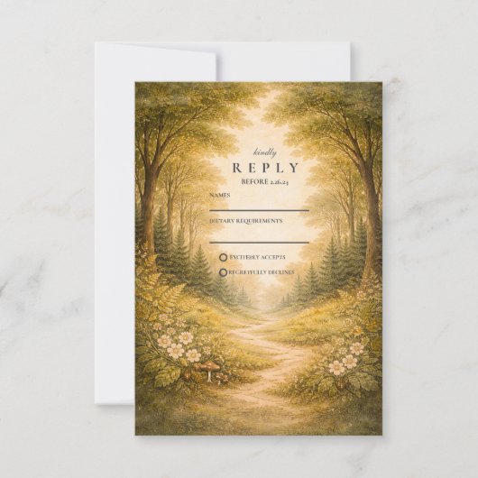 Enchanted Forest Path Wedding RSVP Kaartje (Voorkant)