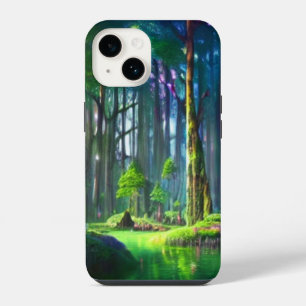 Enchanted Forest Pond met levendig groen iPhone 14 Hoesje