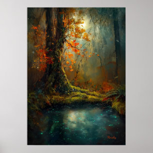 Enchanted Forest Pond - Mystieke Woodland Art Poster