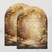 Enchanted Forest Portal Etheal Gold Wedding Kaart (Voorkant / Achterkant)