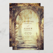 Enchanted Forest Portal Gold Wedding Kaart (Voorkant / Achterkant)