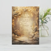 Enchanted Forest Portal Gold Wedding Kaart (Staand voorkant)