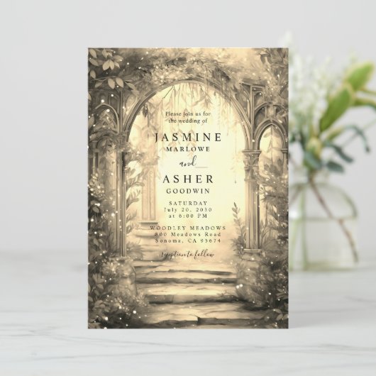 Enchanted Forest Portal Wedding Invitation Kaart (Staand voorkant)