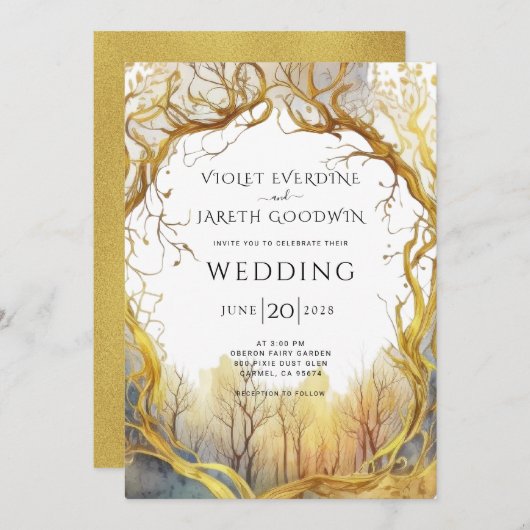 Enchanted Forest Portal Wedding Invitation Kaart (Voorkant / Achterkant)