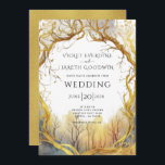 Enchanted Forest Portal Wedding Invitation Kaart<br><div class="desc">Betoverd portaal naar een magisch bos bruiloft thema,  voor een mystieke fantasie stijl bruiloft uitnodiging. Waterverf bos en gouden wijnstokken portal. Goud aan de achterkant van de uitnodiging.</div>