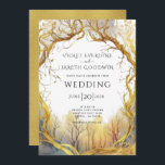 Enchanted Forest Portal Wedding Invitation Kaart<br><div class="desc">Betoverd portaal naar een magisch bos bruiloft thema,  voor een mystieke fantasie stijl bruiloft uitnodiging. Waterverf bos en gouden wijnstokken portal. Goud aan de achterkant van de uitnodiging.</div>