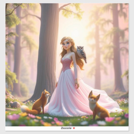 Enchanted Forest Princess met dierenvrienden Sticker (Vel)