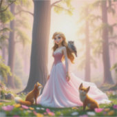 Enchanted Forest Princess met dierenvrienden Sticker (Voorkant)