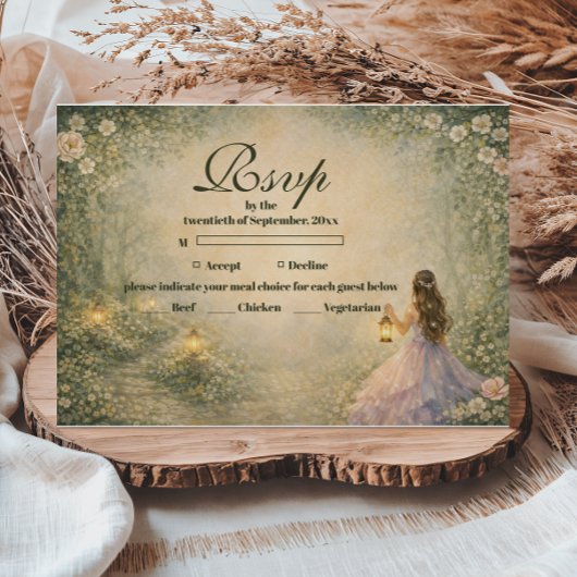 Enchanted Forest Princess Quinceañera RSVP Kaartje