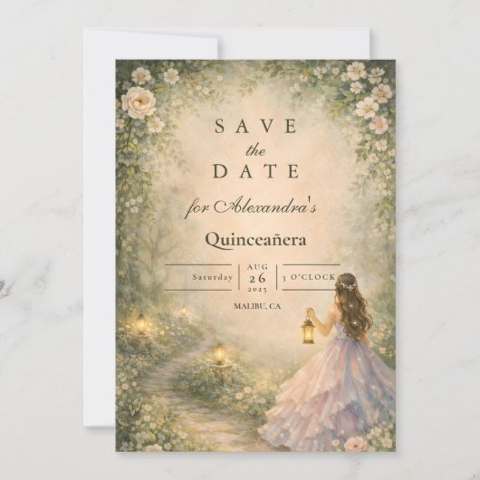 Enchanted Forest Princess Quinceañera Save The Date (Voorkant)
