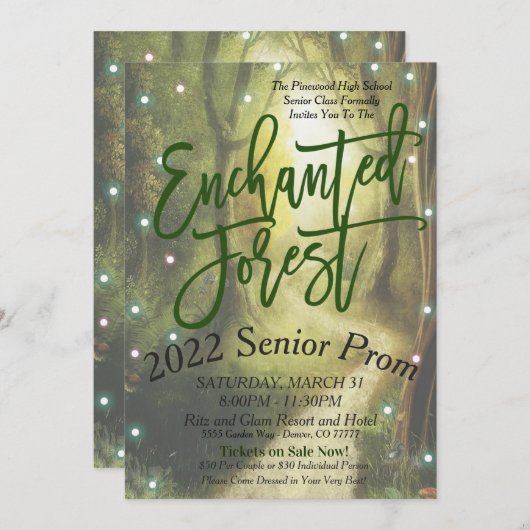 Enchanted Forest Prom Dance Invitation Kaart (Voorkant / Achterkant)