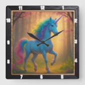 Enchanted Forest Rainbow Unicorn Vierkante Klok (Voorkant)
