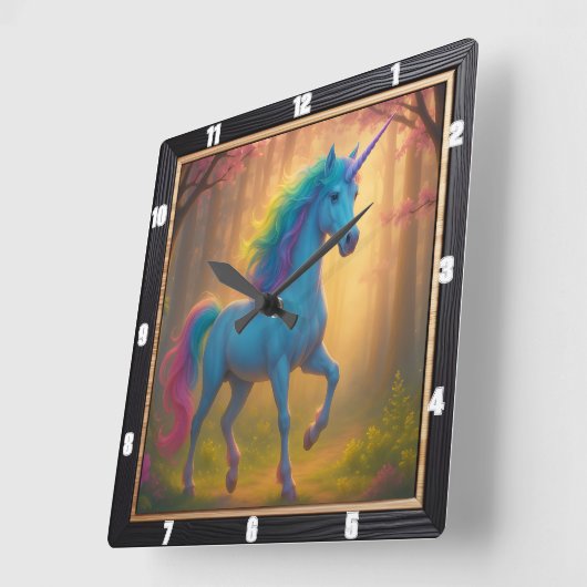 Enchanted Forest Rainbow Unicorn Vierkante Klok (Hoek)