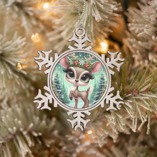 Enchanted Forest Reindeer Princess Tin Sneeuwvlok Ornament (Boom)