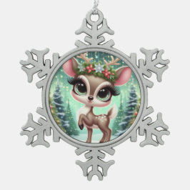 Enchanted Forest Reindeer Princess Tin Sneeuwvlok Ornament