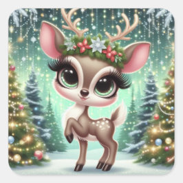 Enchanted Forest Reindeer Princess Vierkante Sticker
