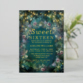 Enchanted Forest Roos Fairy Gold Magical Sweet 16 Folie Uitnodiging (Staand Voorkant)