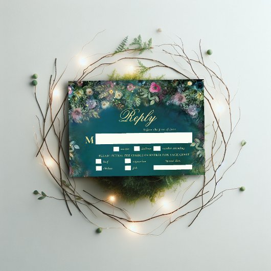 Enchanted Forest Roos Fairy Tale Meal Wedding RSVP Kaartje
