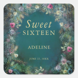 Enchanted Forest Roos Greenery Fairy Woodland Naam Vierkante Sticker