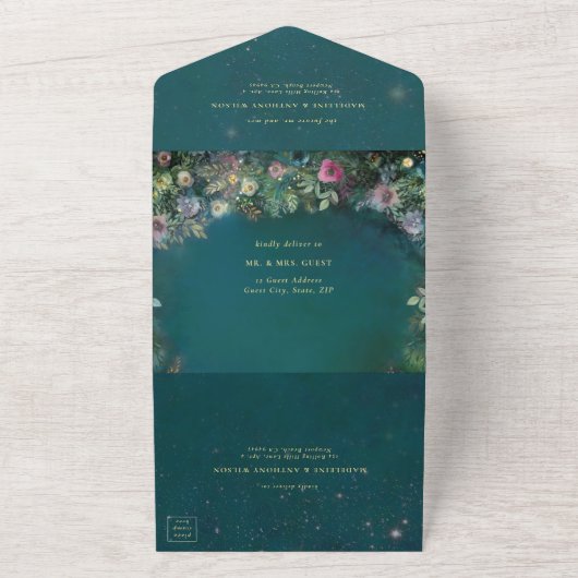 Enchanted Forest Rozen Arch Sprookjeshuwelijk All In One Uitnodiging (Buitenkant)