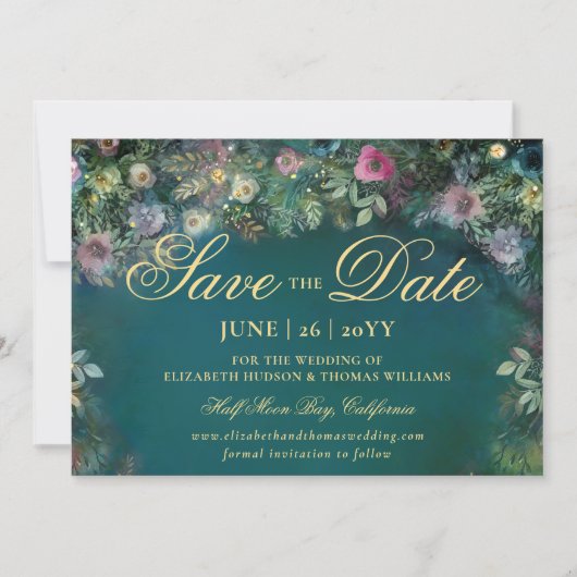 Enchanted Forest Rozen Arch Wedding Sla de datum o Kaart (Voorkant)