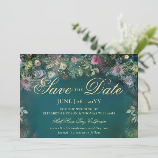 Enchanted Forest Rozen Arch Wedding Sla de datum o Kaart (Staand voorkant)