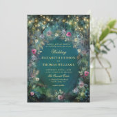 Enchanted Forest Rozen Arch Woodland Gold Wedding Kaart (Staand voorkant)