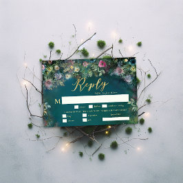 Enchanted Forest Rozen Boogmaaltijd bruiloft RSVP Kaartje