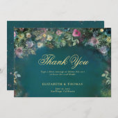 Enchanted Forest Rozen Fairy Woodland Gold Wedding Bedankkaart (Voorkant / Achterkant)