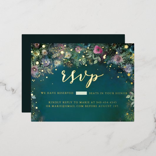Enchanted Forest Rozen Gold Fairies Sweet 16 RSVP Folie Uitnodiging Briefkaart (Voorkant / Achterkant)