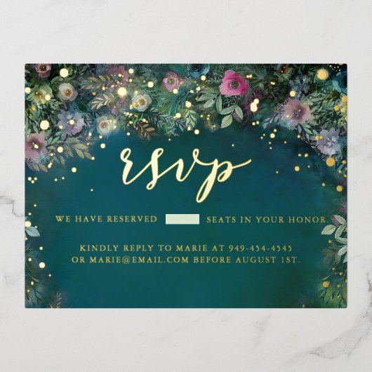 Enchanted Forest Rozen Gold Fairies Sweet 16 RSVP Folie Uitnodiging Briefkaart (Voorkant)