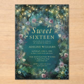 Enchanted Forest Rozen Greenery Magical Sweet 16 Acryl Uitnodigingen (Voorkant)