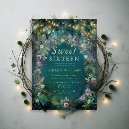Enchanted Forest Rozen Greenery Magical Sweet 16 Kaart
