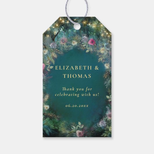 Enchanted Forest Rozen Sprookje Elegante bruiloft Cadeaulabel (Voorkant)