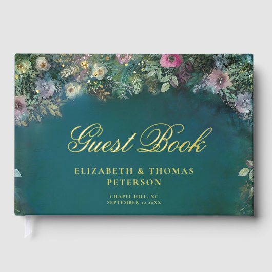 Enchanted Forest Rozen Sprookje Smaragdgroene brui Gastenboek (Voorkant)