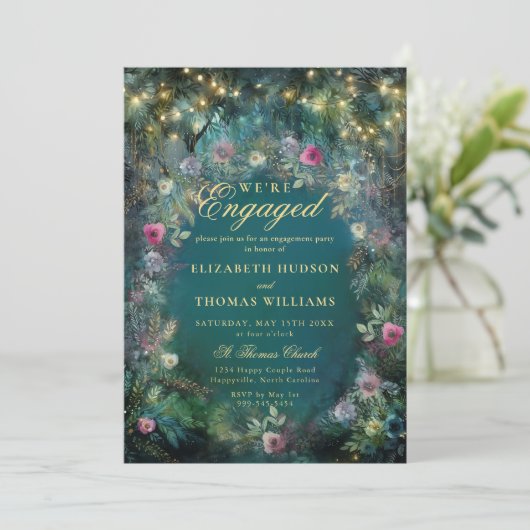 Enchanted Forest Rozen Woodland Engagement Party Kaart (Staand voorkant)