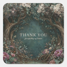 Enchanted Forest Rustic Tree Pink Peony Painterly Vierkante Sticker