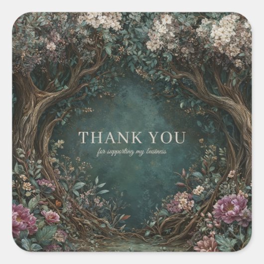 Enchanted Forest Rustic Tree Pink Peony Painterly Vierkante Sticker (Voorkant)