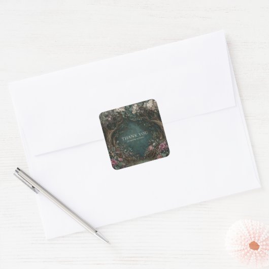 Enchanted Forest Rustic Tree Pink Peony Painterly Vierkante Sticker (Envelop)
