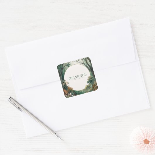 Enchanted Forest Rustic Trees Gold Glitter Vierkante Sticker (Envelop)