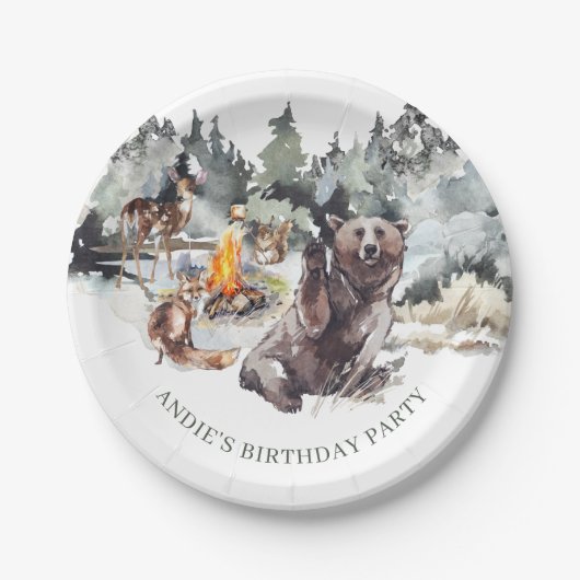 Enchanted Forest Rustic Woodland Boy 1e Verjaardag Papieren Bordje (Voorkant)