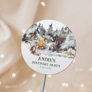 Enchanted Forest Rustic Woodland Boy 1e Verjaardag Ronde Sticker