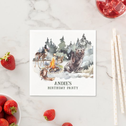 Enchanted Forest Rustic Woodland Boy 1e Verjaardag Servet (Insitu)