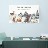 Enchanted Forest Rustic Woodland Boy 1e Verjaardag Spandoek (Beurs)