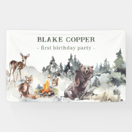 Enchanted Forest Rustic Woodland Boy 1e Verjaardag Spandoek