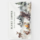 Enchanted Forest Rustic Woodland Boy 1e Verjaardag Spandoek (Verticaal)