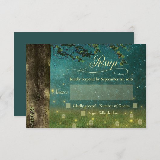 Enchanted Forest rustieke Mason Jar bruiloft RSVP (Voorkant / Achterkant)