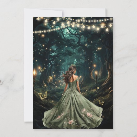 Enchanted Forest Sage Green Dress Quinceañera 16 Kaart (Achterkant)